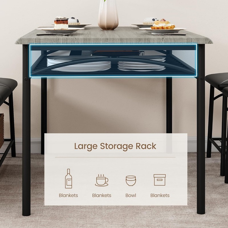 Dining Table with Bench and 2 Square Stools Storage Kitchen Table Set for 4 New gallery