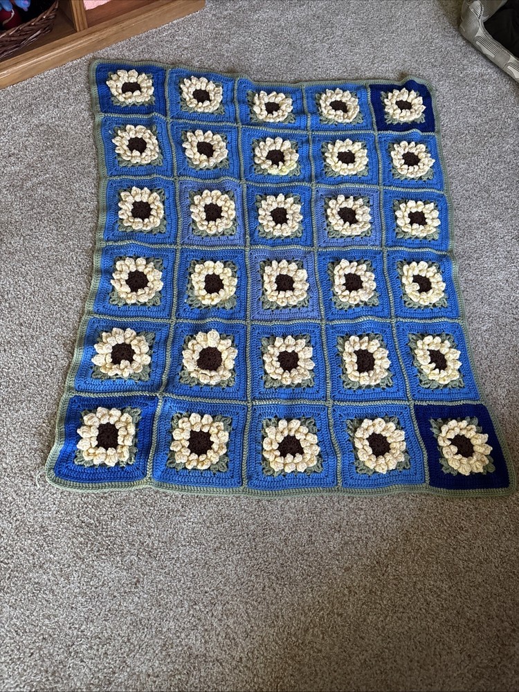 3’ X 4’ Crocheted Throw Featuring 3-D Flowers