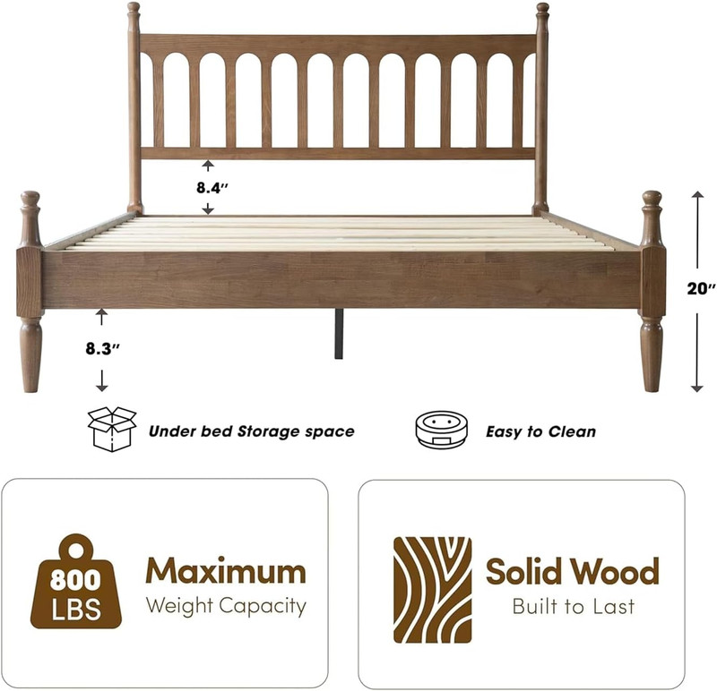 King Size Solid Wood Platform Bed Frame with Headboard & Footboard, Easy Assembl gallery