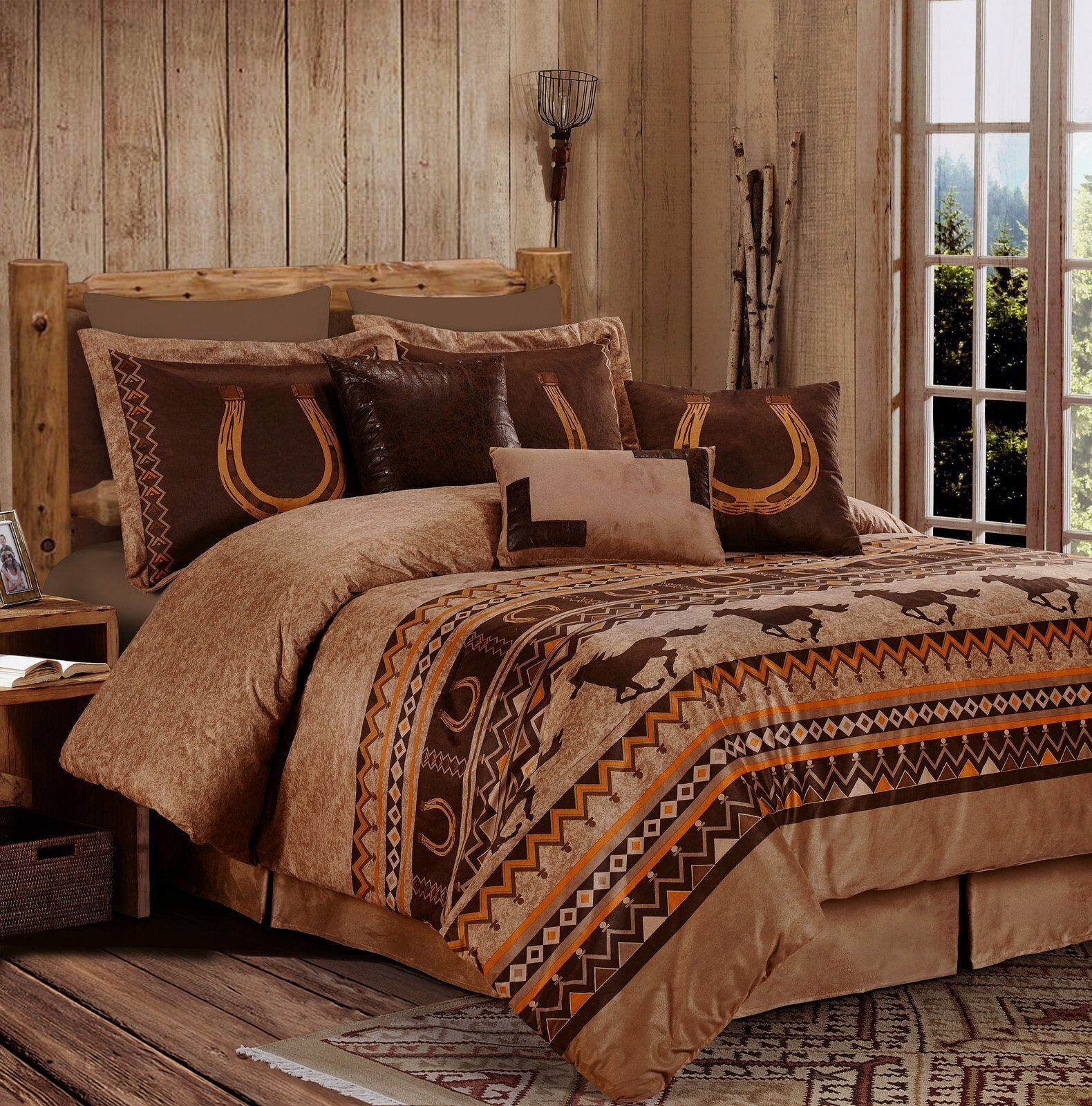 Chezmoi Collection 7-Piece Southwestern Wild Horses Comforter Set, Russet Brown gallery
