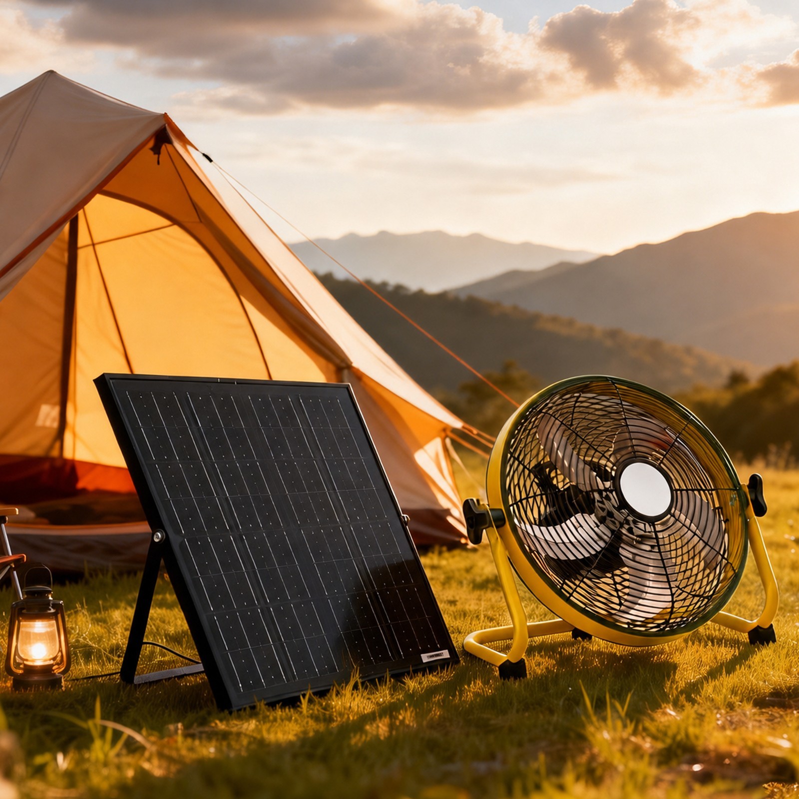 12" Solar Rechargeable Floor Fan Built-in 1500mAh Battery for Backyard Camping gallery