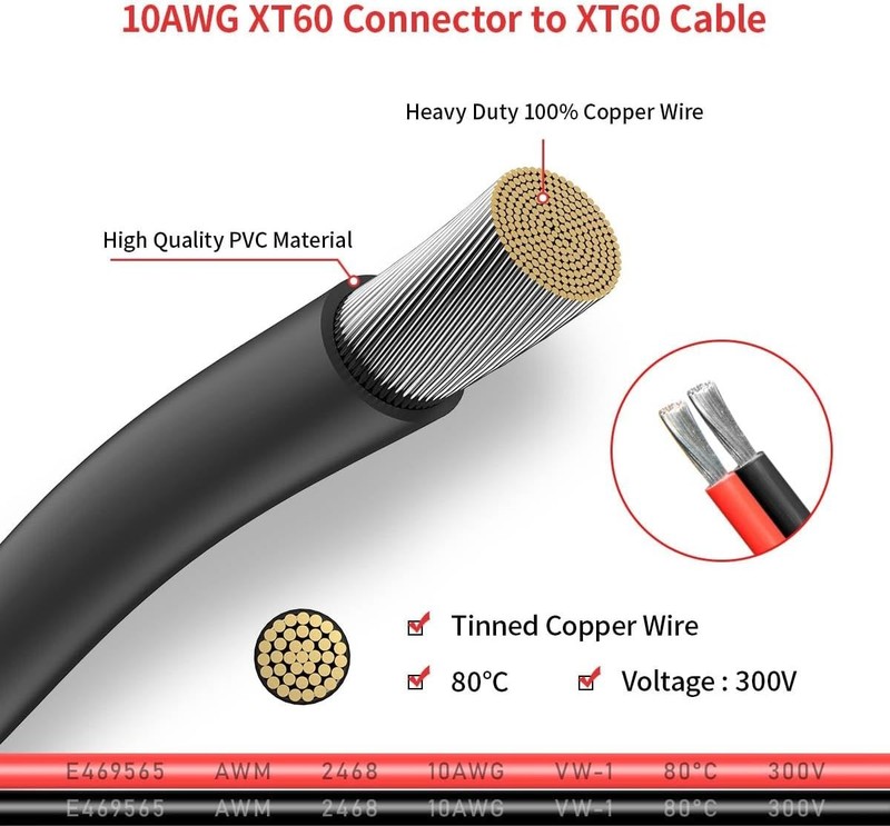 Efficient 10AWG 50FT XT60 Extension Cable for Seamless Outdoor Power Connections gallery