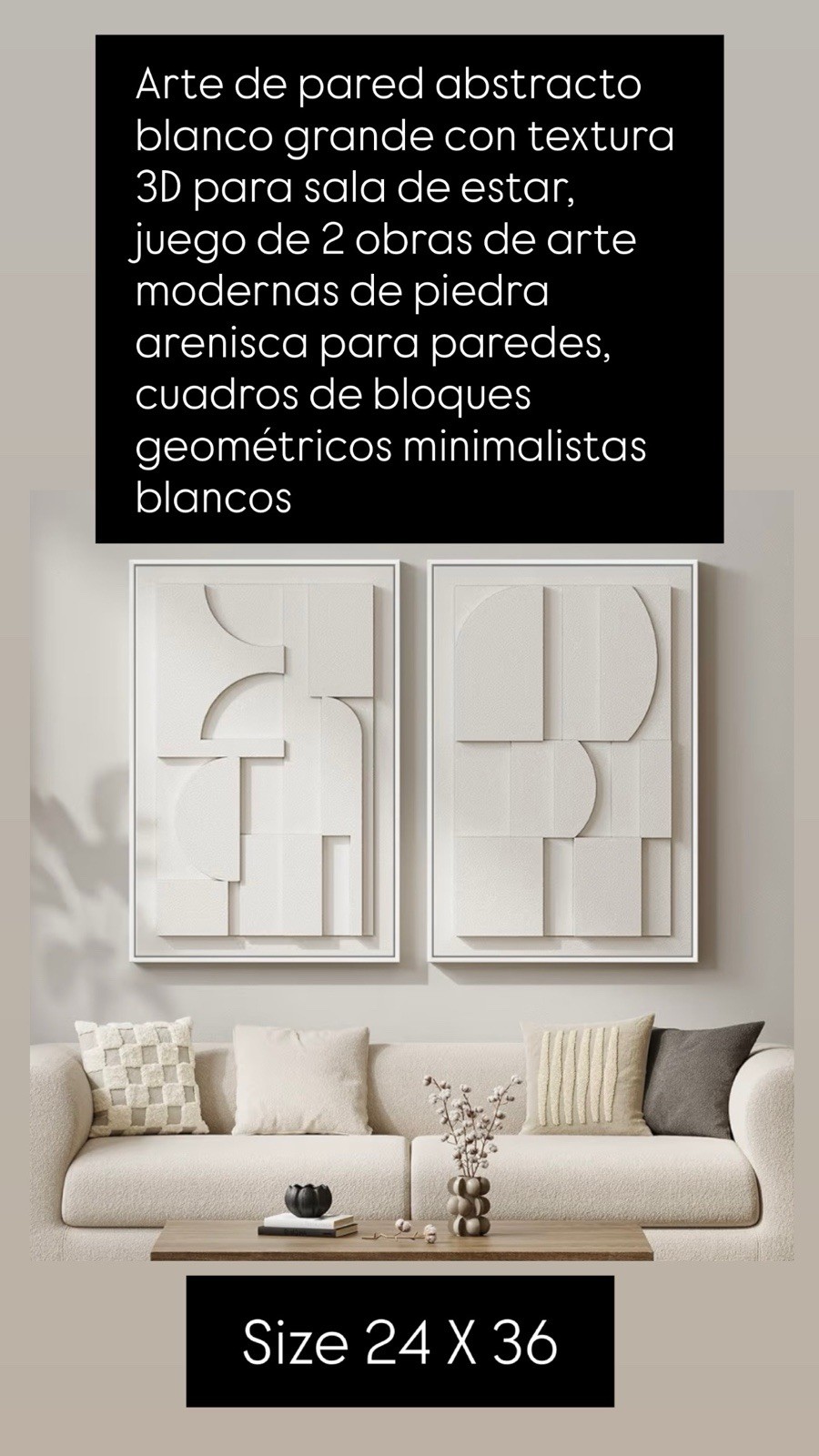 Large 3D Textured White Abstract Wall Art - Set of 2 Modern Decor 24x36 In gallery