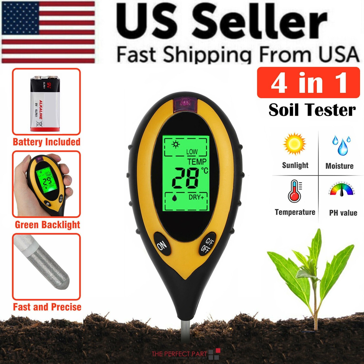 4 In 1 LCD Digital Soil Tester PH Water Moisture Temperature Sunlight Plant Test gallery