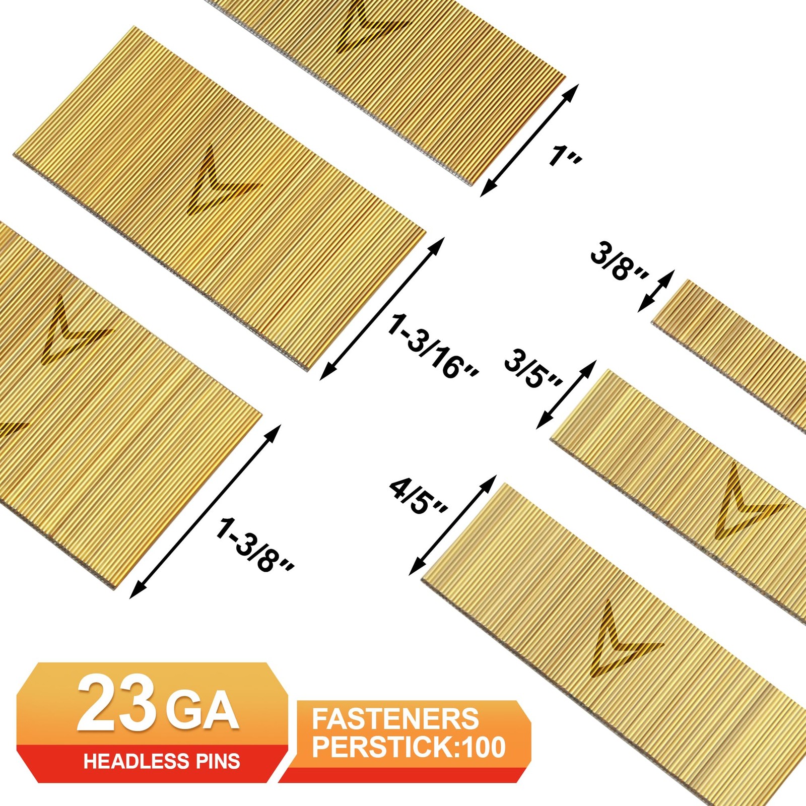 23 Gauge Pin Nails, Headless Pinner Nails, 6 Sizes Assorted 3/8 Inch to 1-3/8 In gallery