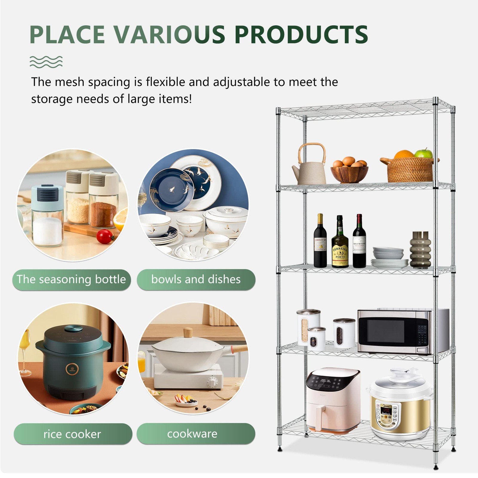 BestOffice | 5-Tier Wire Storage Shelves with 14"D x 30"W x 60"H, Chrome gallery