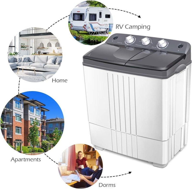 Compact Semi-Automatic Washer & Dryer Combo for Apartments & RVs - Gray & White gallery