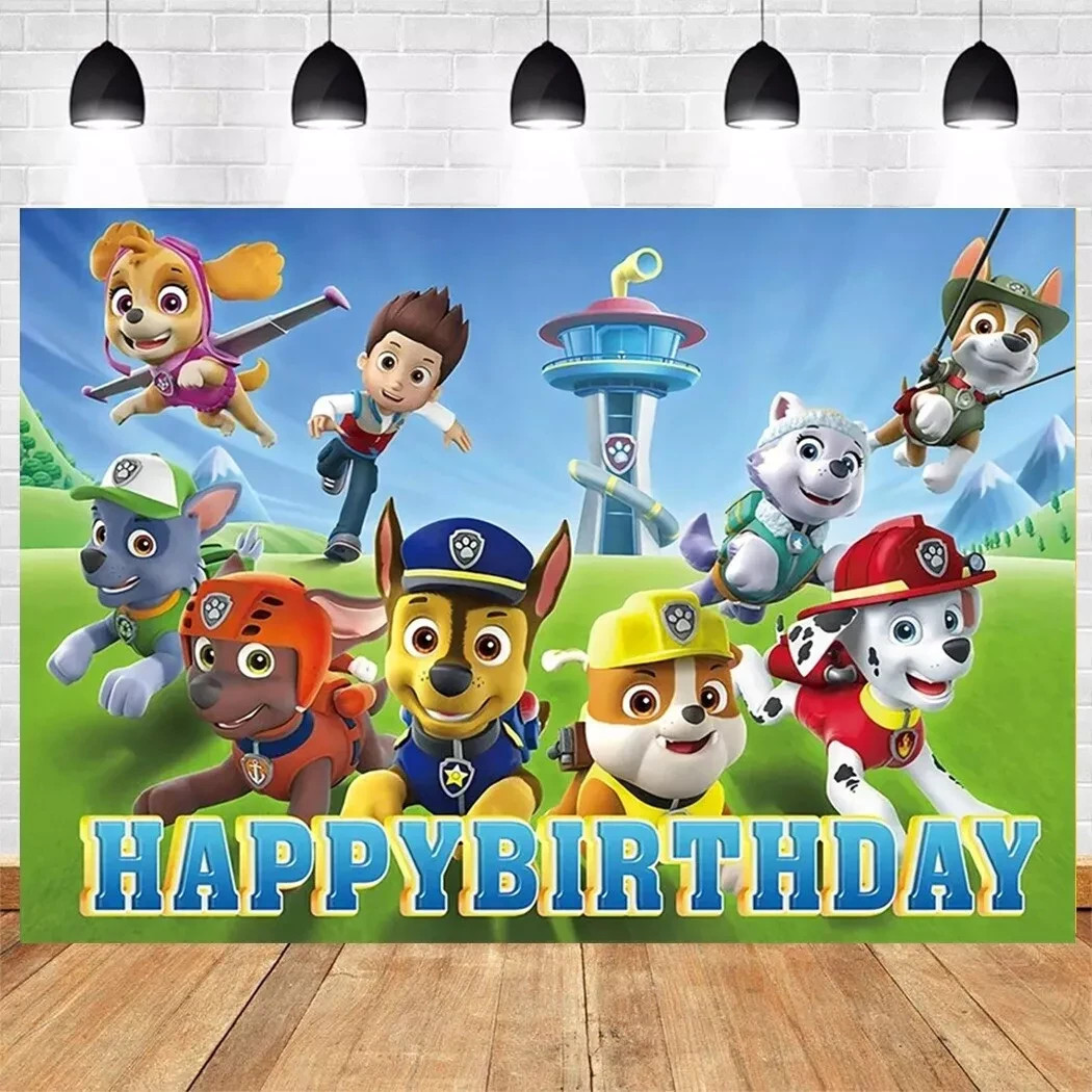 Patrol Dog Happy Birthday Backdrop for Kids Birthday Party Decoration 5x3.5ft gallery