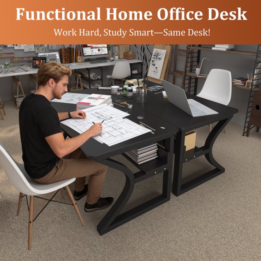 55 Inch Computer Desk Home Office Desk Study Executive Desk for Writing Work gallery