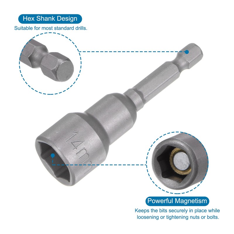 2Pcs 14mm Magnetic Hex Socket 1/4" Hex Shank Magnetic Power Nut Driver gallery