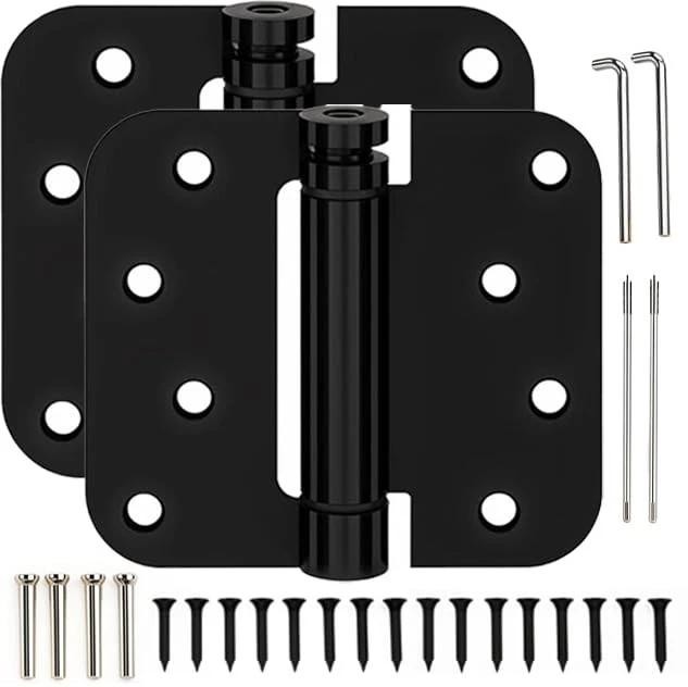 2 Pack 4x4 Inch Spring Loaded Self-closing Door Hinges Matte Black Adjustable gallery