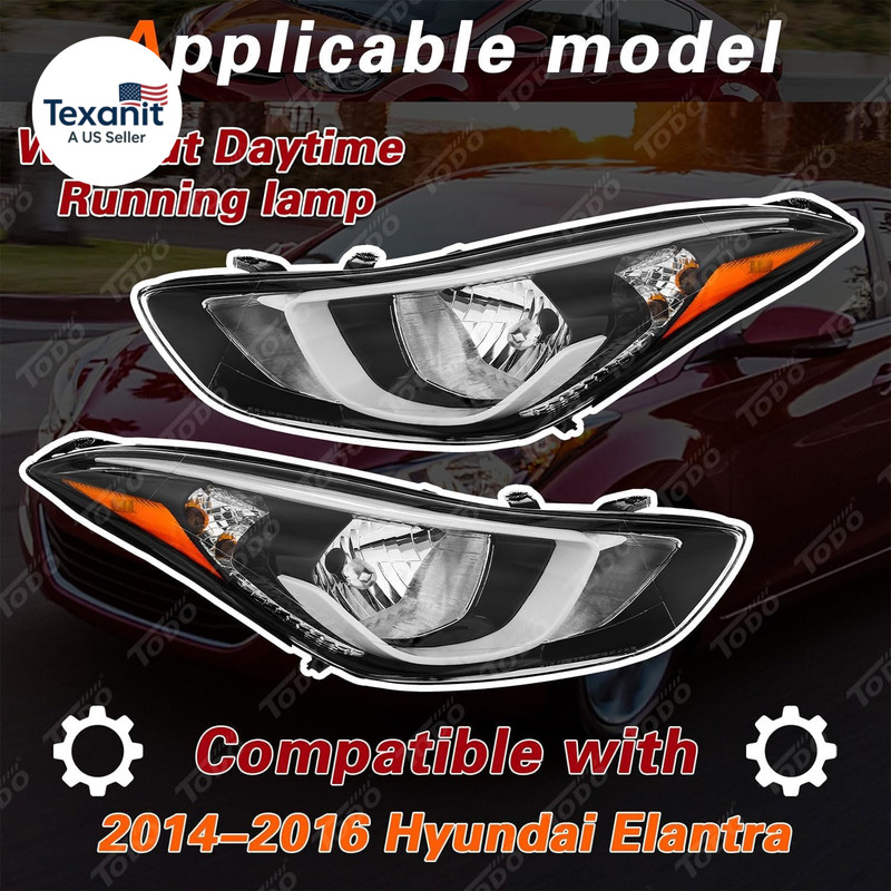 Headlights Assembly Compatible with 2014 2015 2016 Hyundai Elantra, USA-BUILT He gallery
