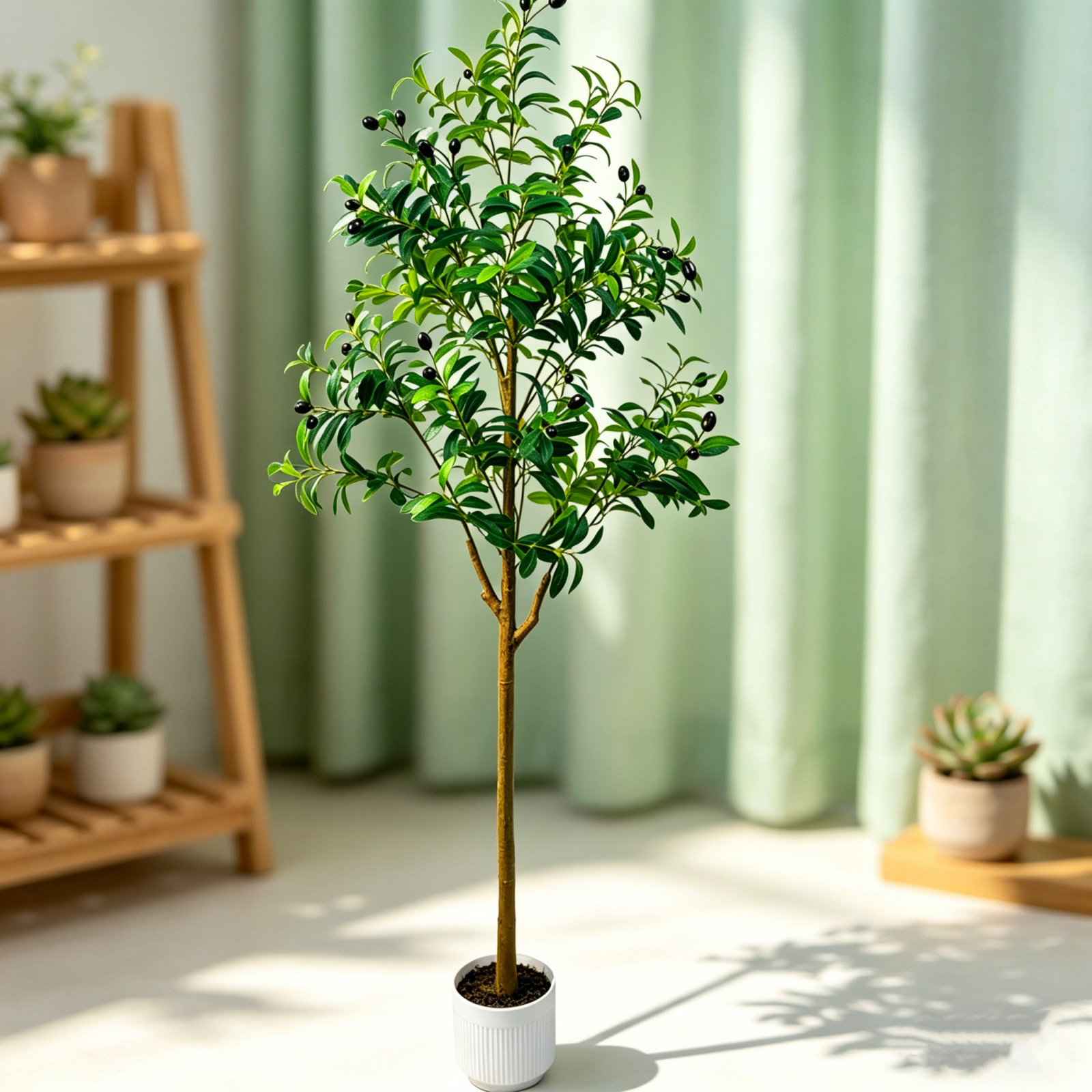 5Ft Fake Olive Tree With White Pot Moss Lifelike Foliage For Indoor Commercial gallery