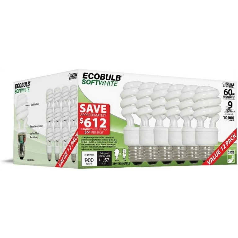 Feit Electric 60W Light Bulbs 12 Pack Conserv Energy 13 Watts 900 Lumens New gallery