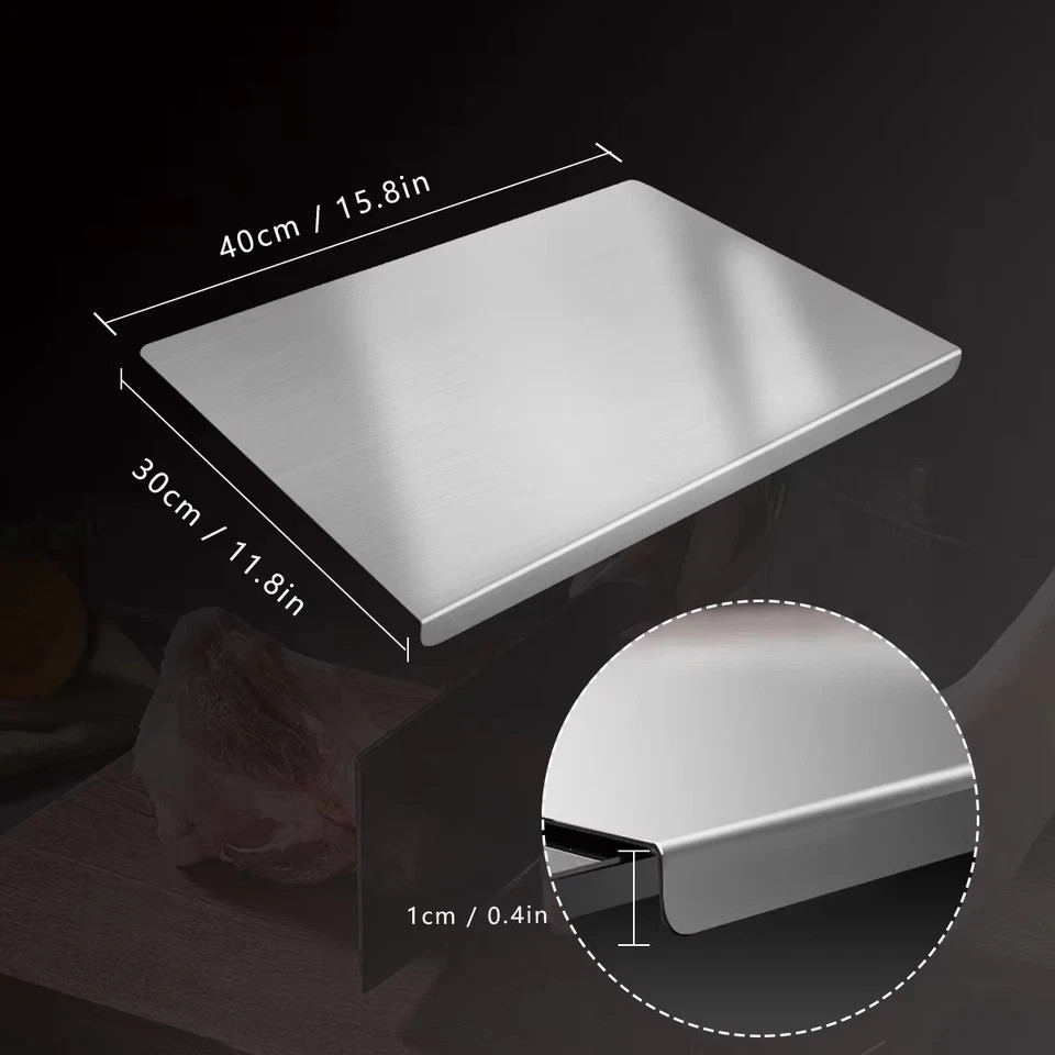 304 Stainless Steel Chopping Board Large with Lid Non Slip for Kitchen Counter gallery