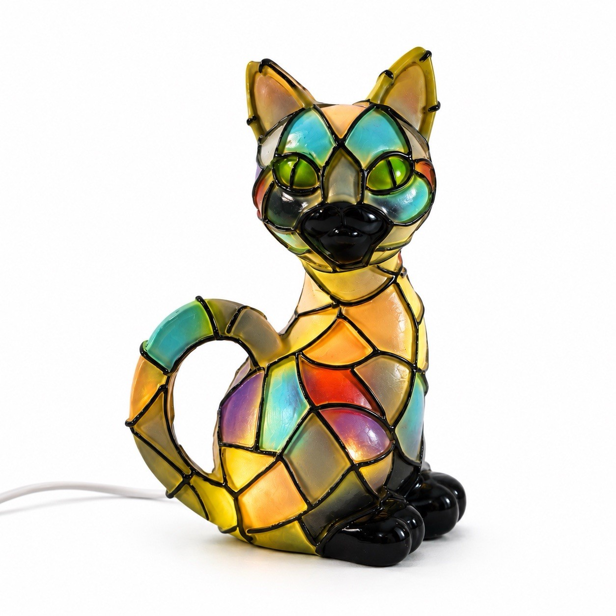 USB Stained Glass Style Cat Night Light Colorful Resin Kitten Lamp LED Decor gallery