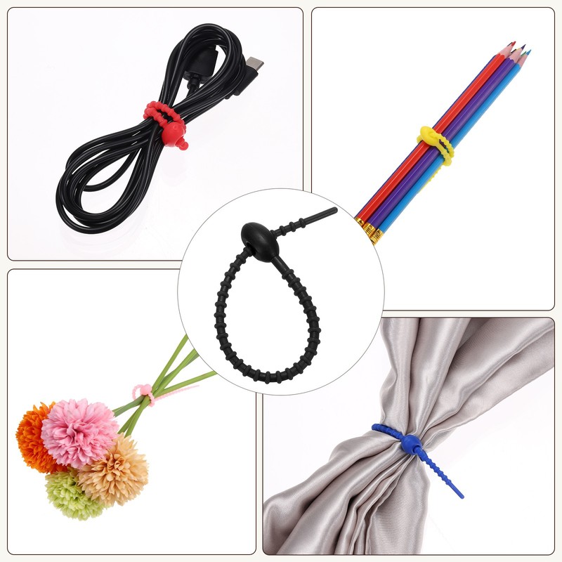 20pcs Silicone Cable Ties 6" Rubber Reusable Twist Zip Ties Black gallery