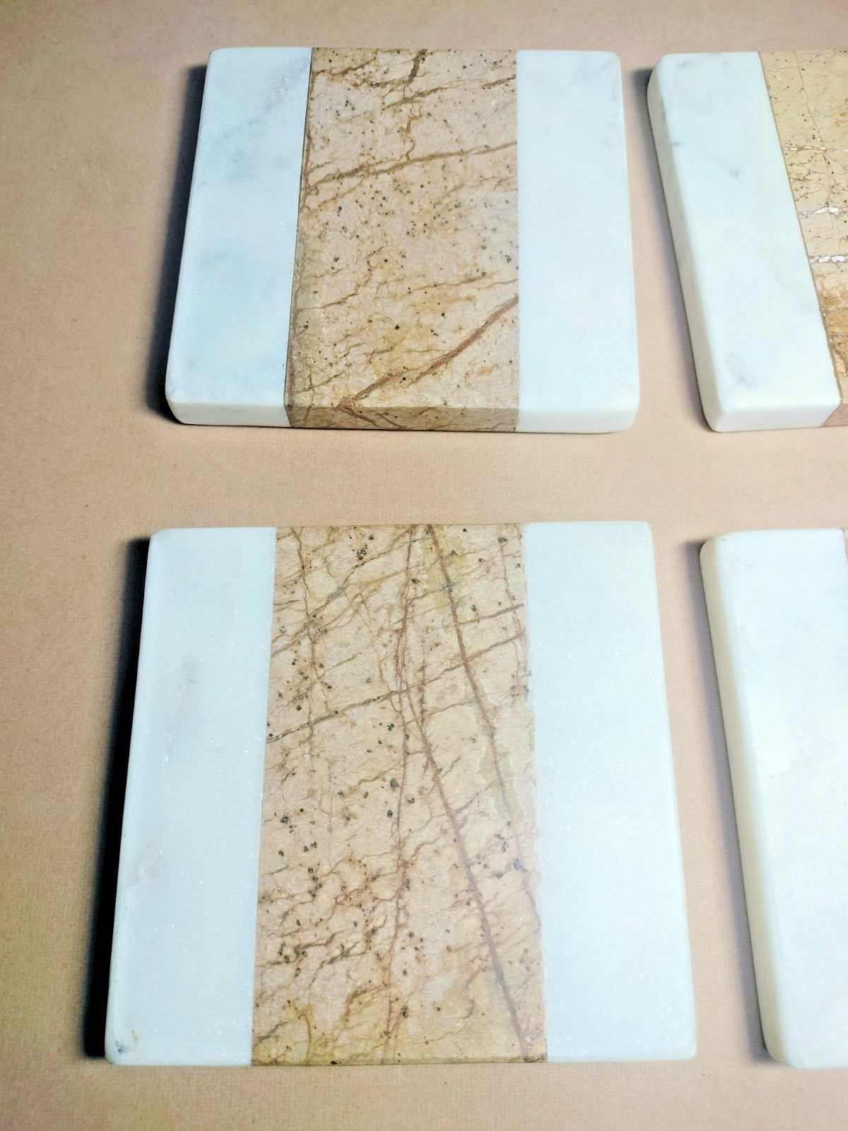 Creative Co-Op Marble Coasters Square White Brown Natural Color 4"x4" Set of 4 gallery