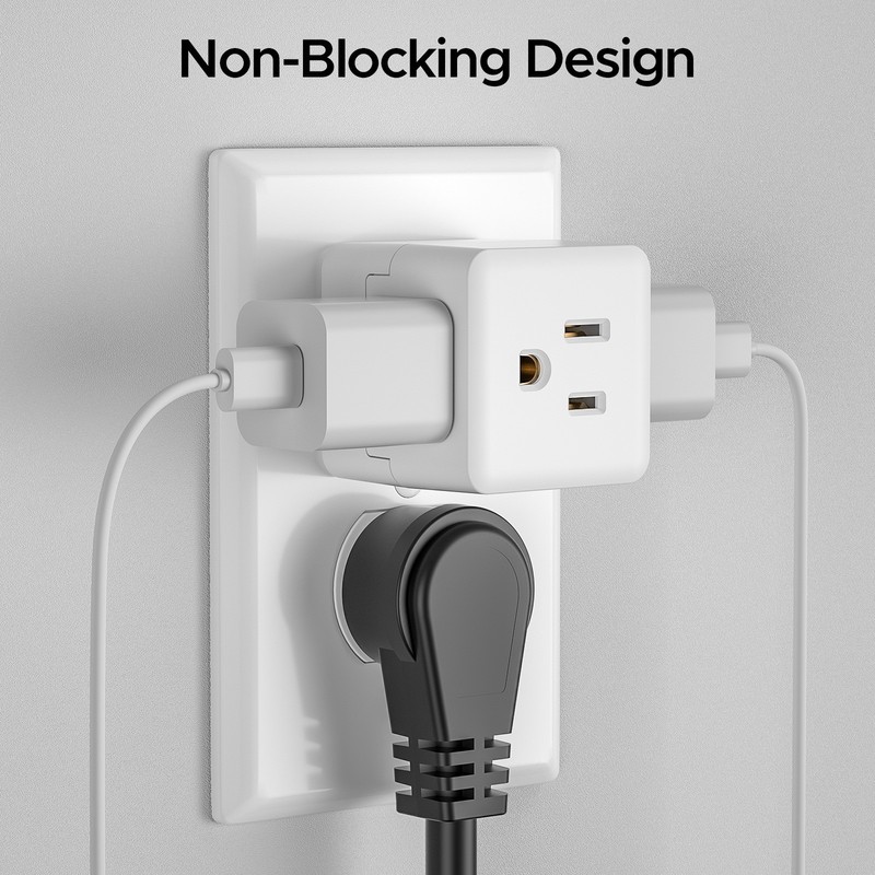 Non-Blocking 3-Outlet Wall Adapter, Compact Grounded Plug Extender, ETL Listed gallery