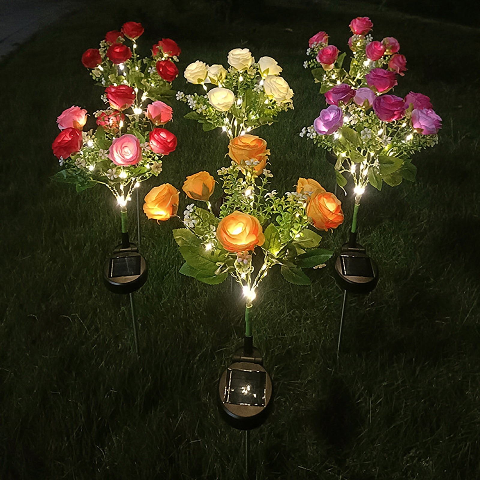 Christmas Solar Power Rose Flower Stake Lights Outdoor Garden Path Luminous Lamp gallery