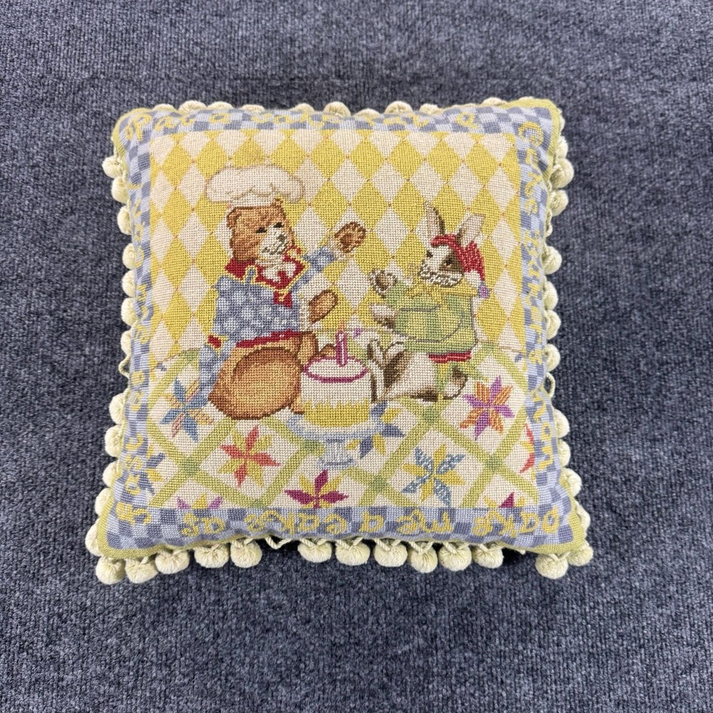 Vintage Handmade Needlepoint Throw Pillow “Patty Cake”
