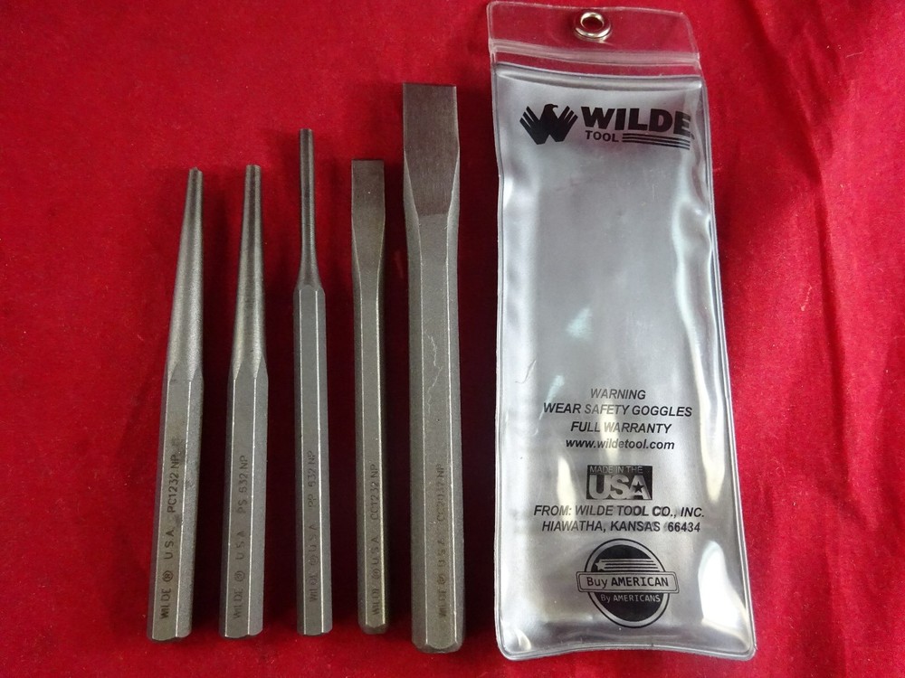 Wilde Tool K5 USA MADE 5pc Punch & Chisel Set Professional High Carbon Steel