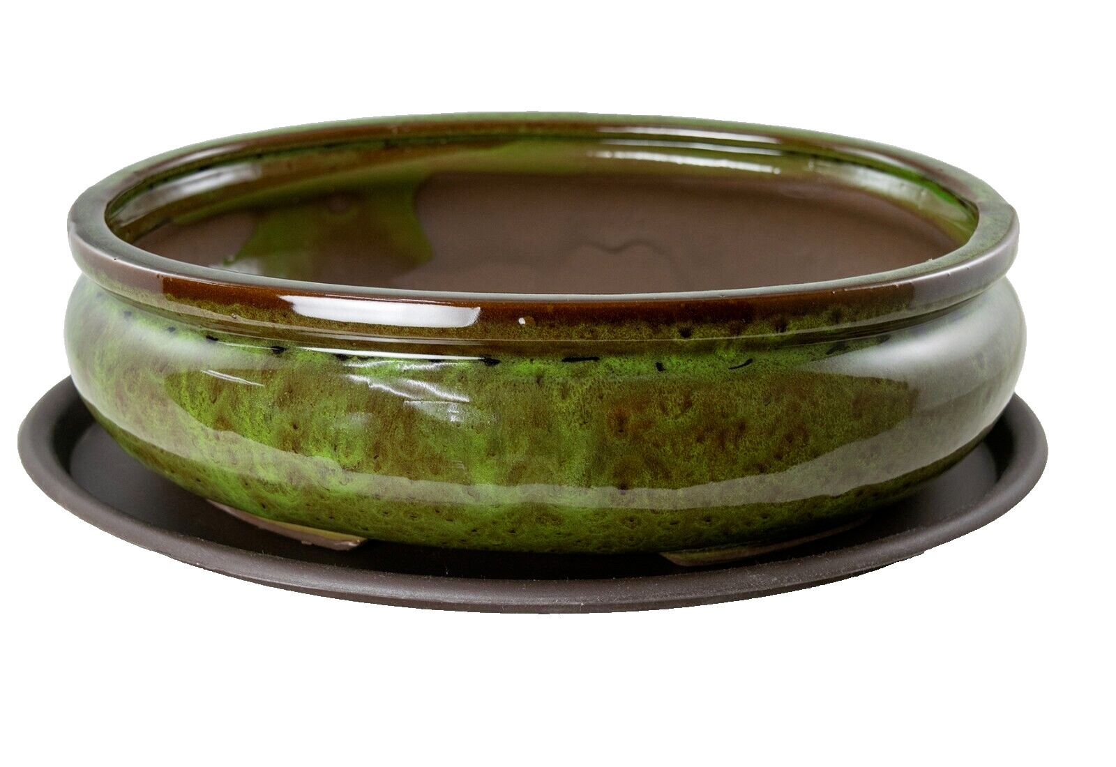 Oval Glazed Bonsai / Succulent Pot + Tray + Mesh 12"x 8.5"x 3.75" - Moss Green gallery
