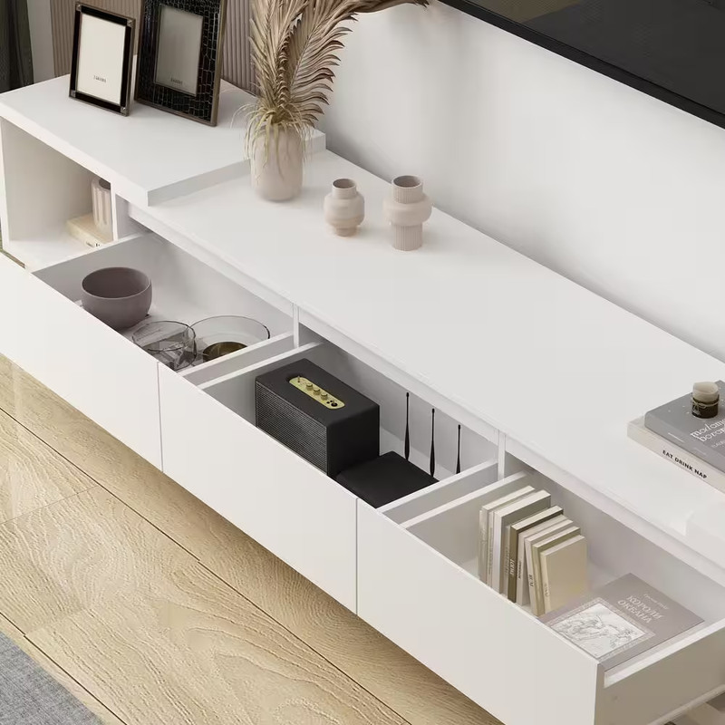 Extendable TV Stand Entertainment Center White Wood Media Console Fits 120 In. w gallery