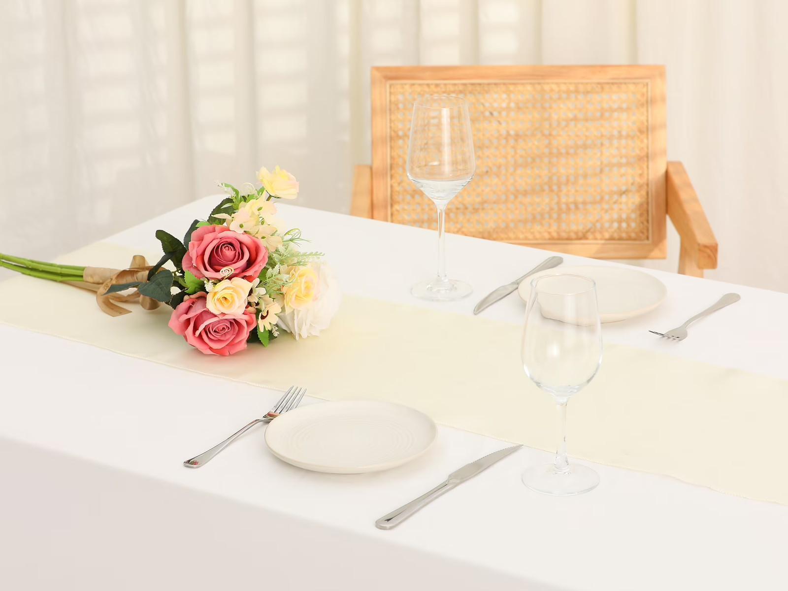 Satin Silk Polyester Table Runners for Wedding, Beige gallery