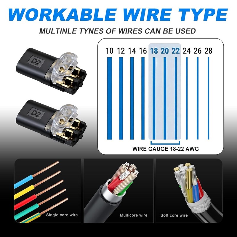 Effortless 30PCS Double Wire LED Connectors with Locking Clips for 8-22AWG gallery