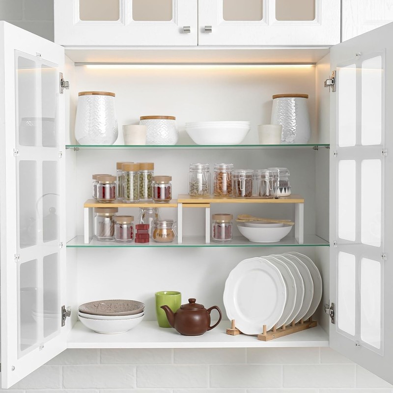 4 Pack Kitchen Cupboard Organizer Stackable Expandable Storage Shelf Rack Pantry gallery