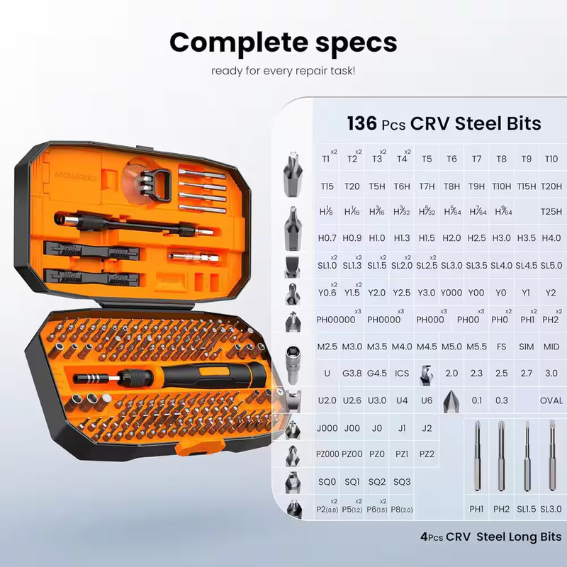 Precision Screwdriver Set 152 in 1-Magnetic Tool Kit with Torx Triwing Bits for gallery