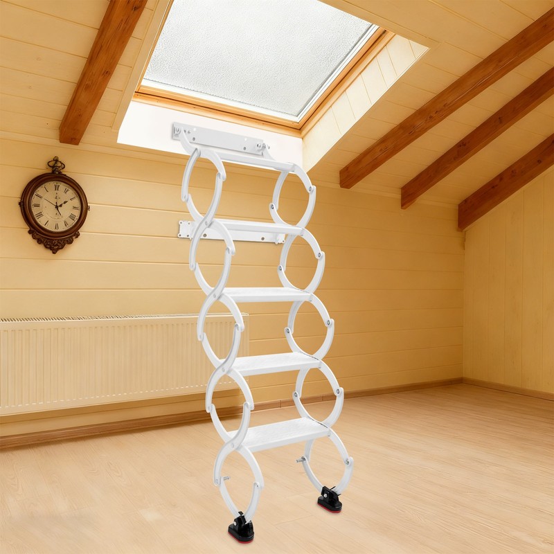 Attic Loft Pull Down Ladder 5 Step Wall Mounted Folding Loft Ladder Stairs White gallery