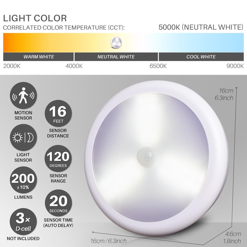 6.3” Motion Sensor Ceiling Light Indoor AA or D-Cell Battery Operated for Hal... gallery
