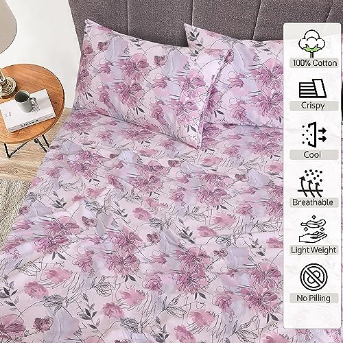 100% Cotton Percale Sheets Size – Crisp Cooling Bed Twin XL Lilac Floral gallery