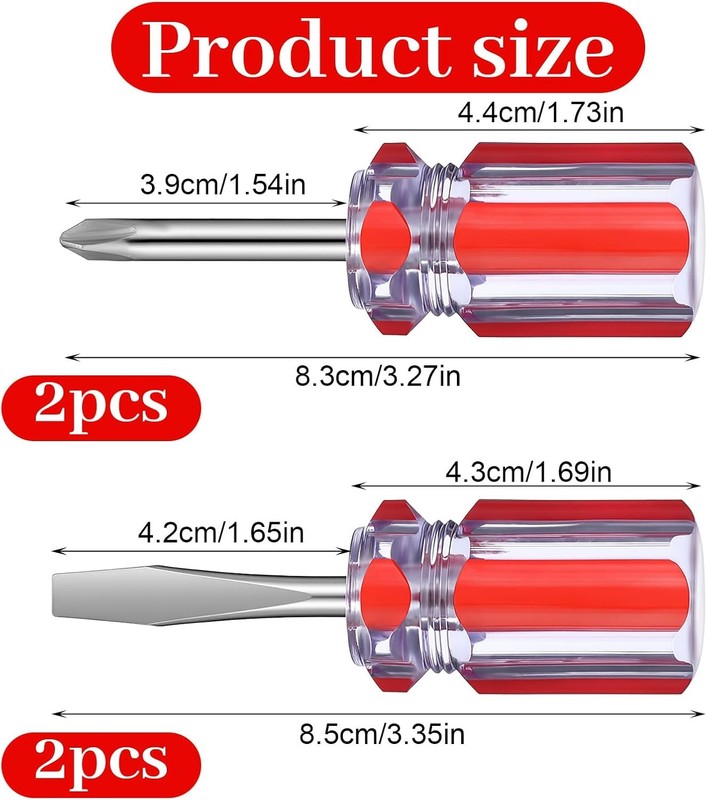 4PCS Stubby Screwdriver Set Phillips #2 & Slotted Magnetic Tip Compact Mini Tool gallery