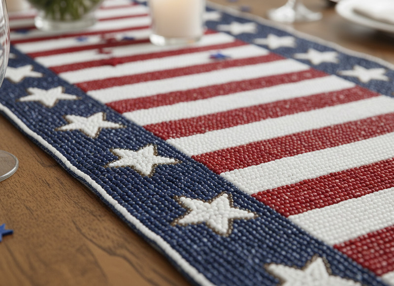 4th July Table Runner Flag Beaded Table Runner Independence Tableware 13X36In gallery