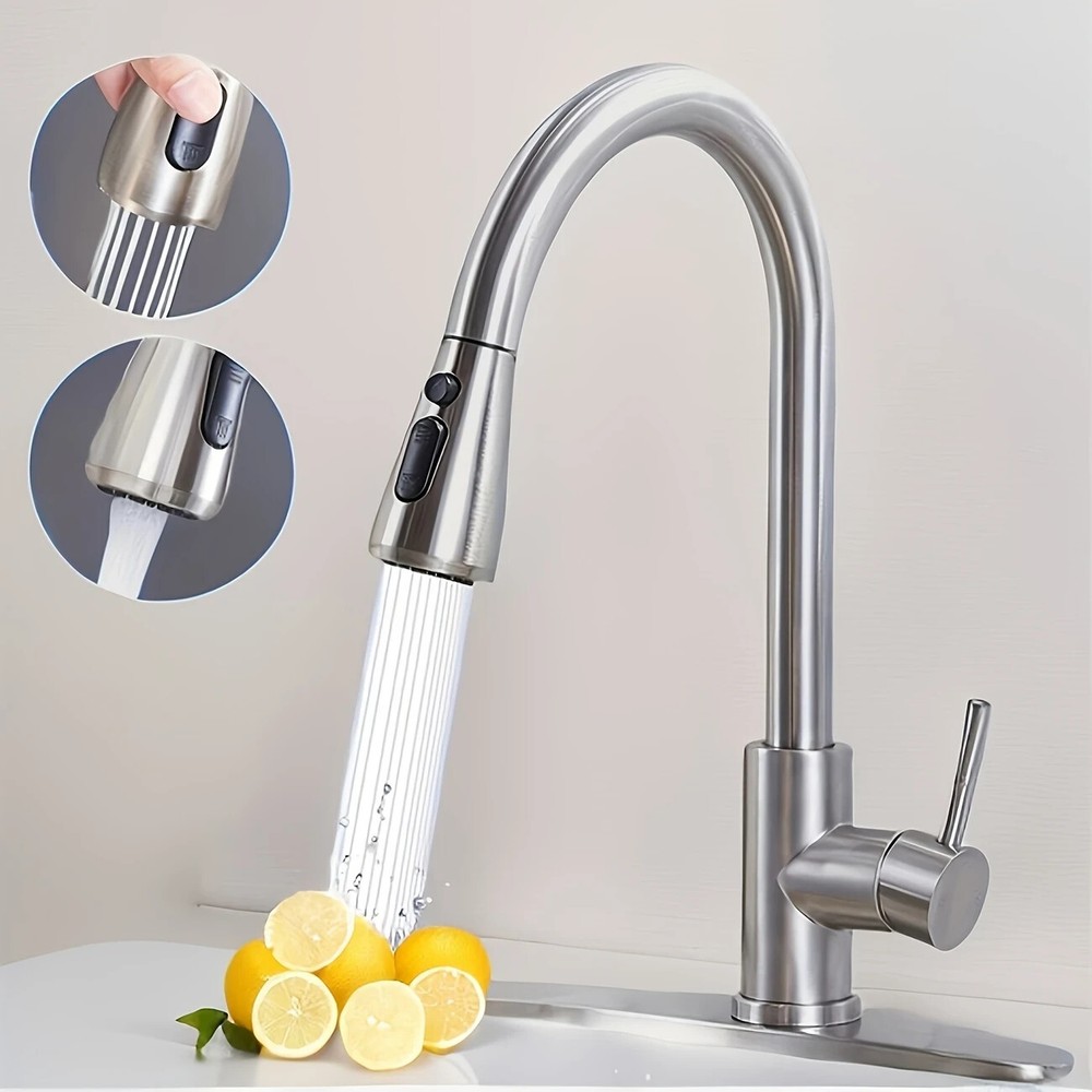 Kitchen Sink Faucet Pull Down Single Handle Swivel Sprayer Mixer Tap W/Plate