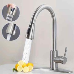 Kitchen Sink Faucet Pull Down Single Handle Swivel Sprayer Mixer Tap W/Plate
