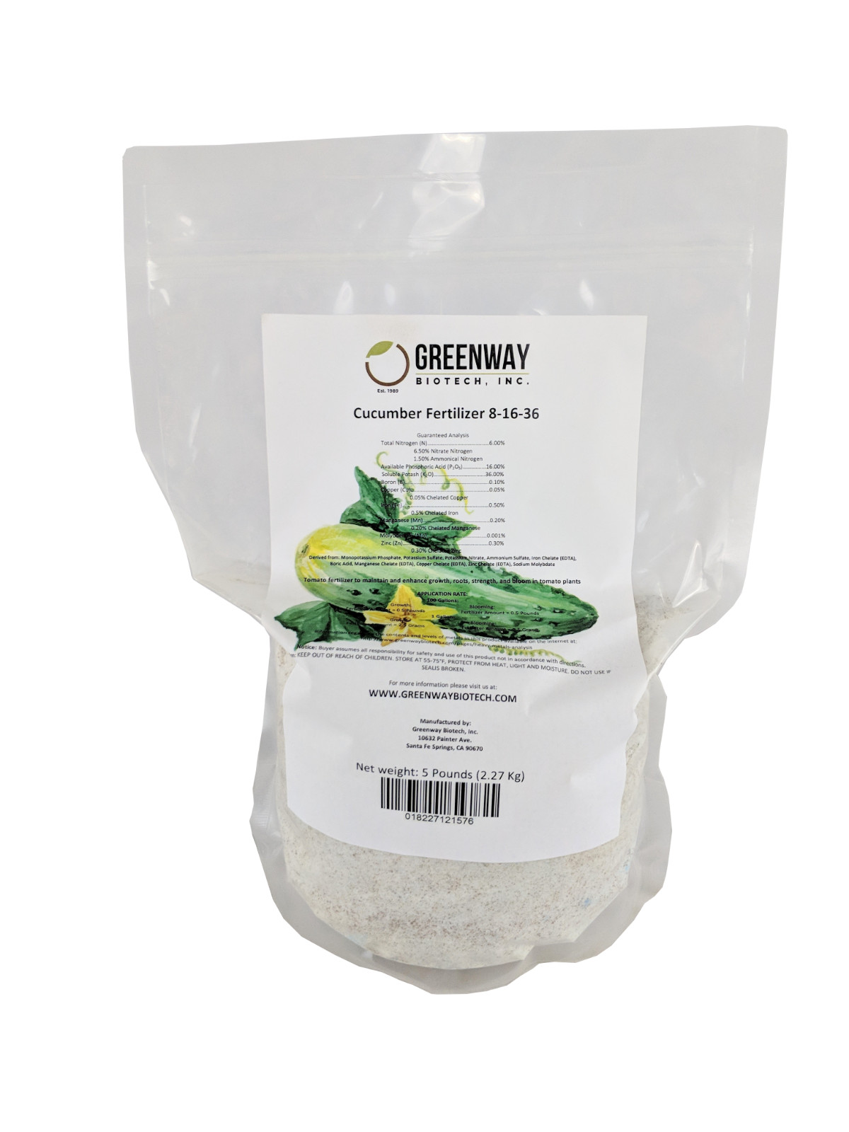 Cucumber Fertilizer 8-16-36 + Micros 5 Pounds - Makes 1000 Gallons Hydroponics gallery