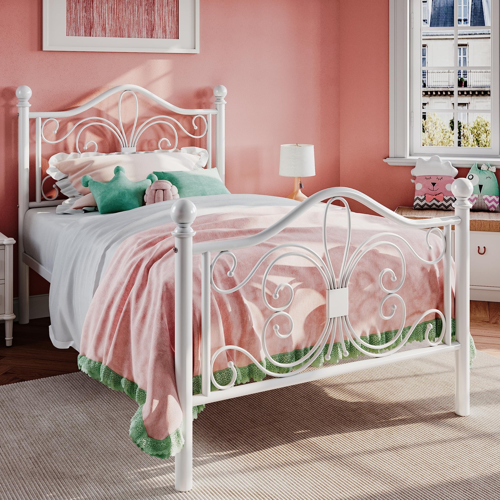 SHA CERLIN Twin Size Bed Frame for Kids,Metal Bed Frame with Butterfly Patter... gallery