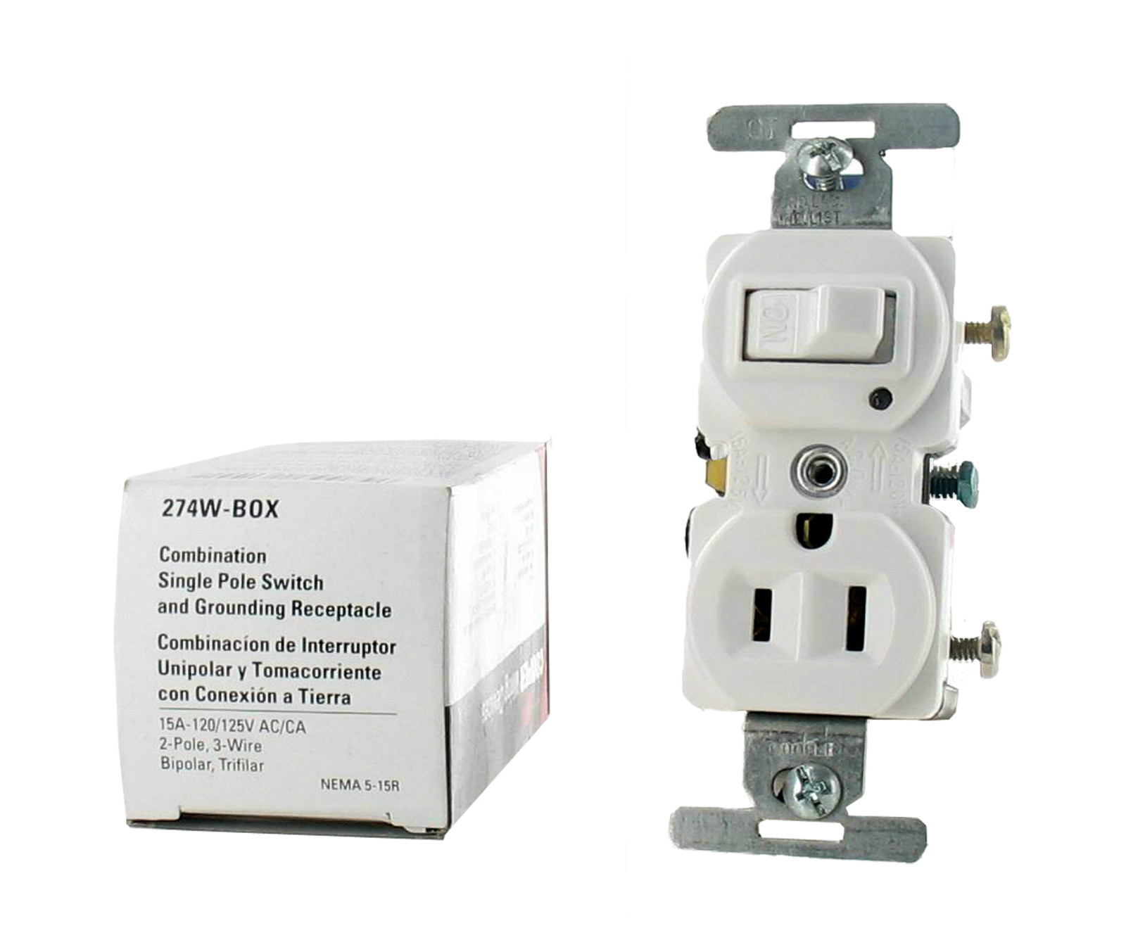 Cooper 274W White Combination Toggle Switch NEMA 5-15 Outlet/Receptacle 15A 120V gallery