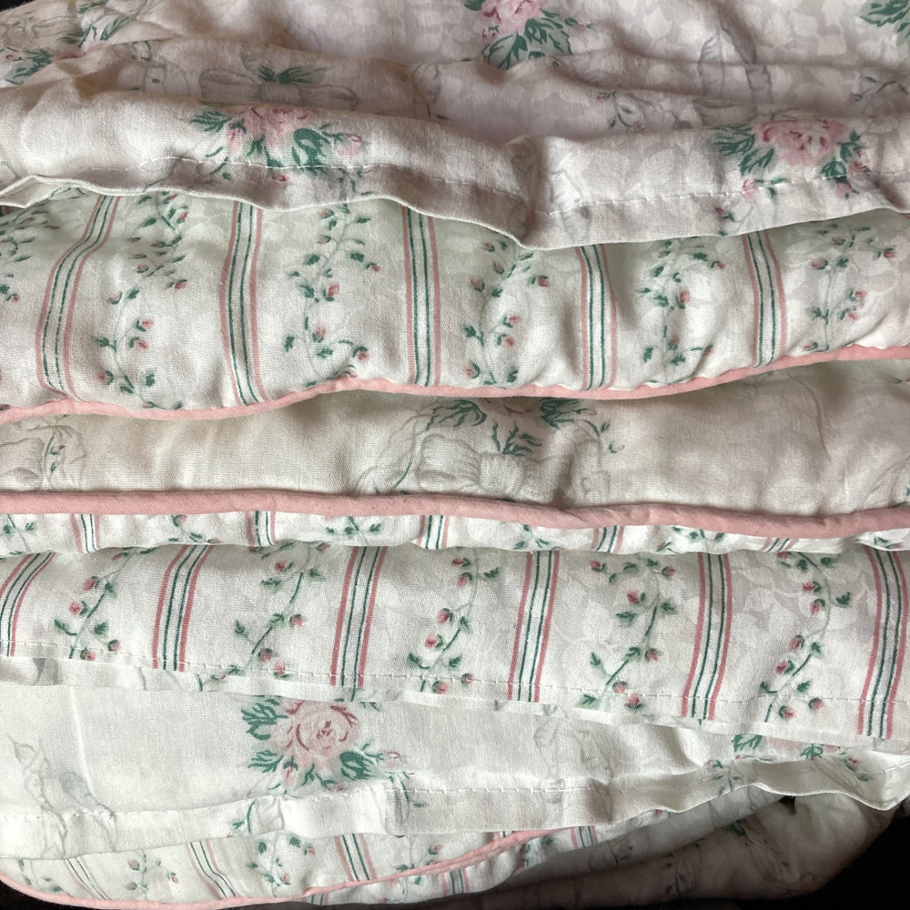 Full Size Comforter Reversible 2 Ruffle Pillow Shams Pink Rose Bows Cottage Core