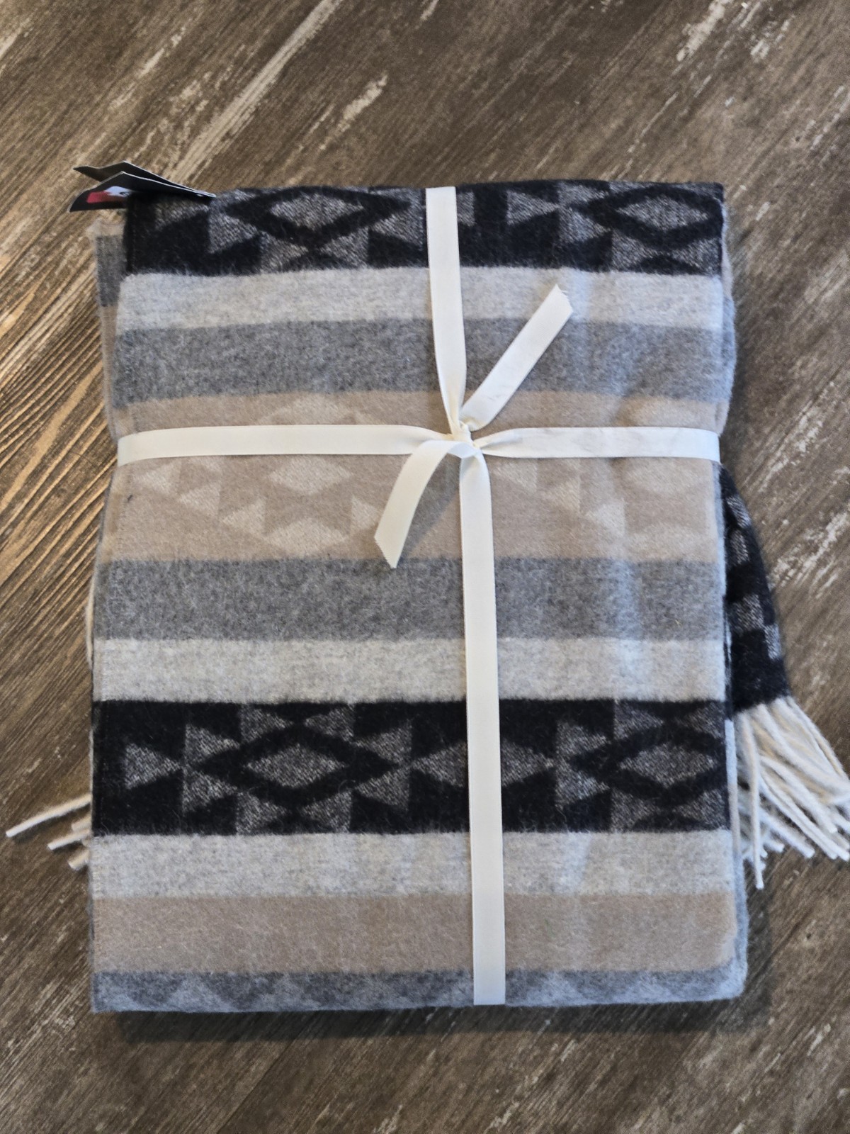 NWT Incalpaca Peruvian Aztec Alpaca Blend Wool Throw 60 x 70” Tan Gray Tones gallery