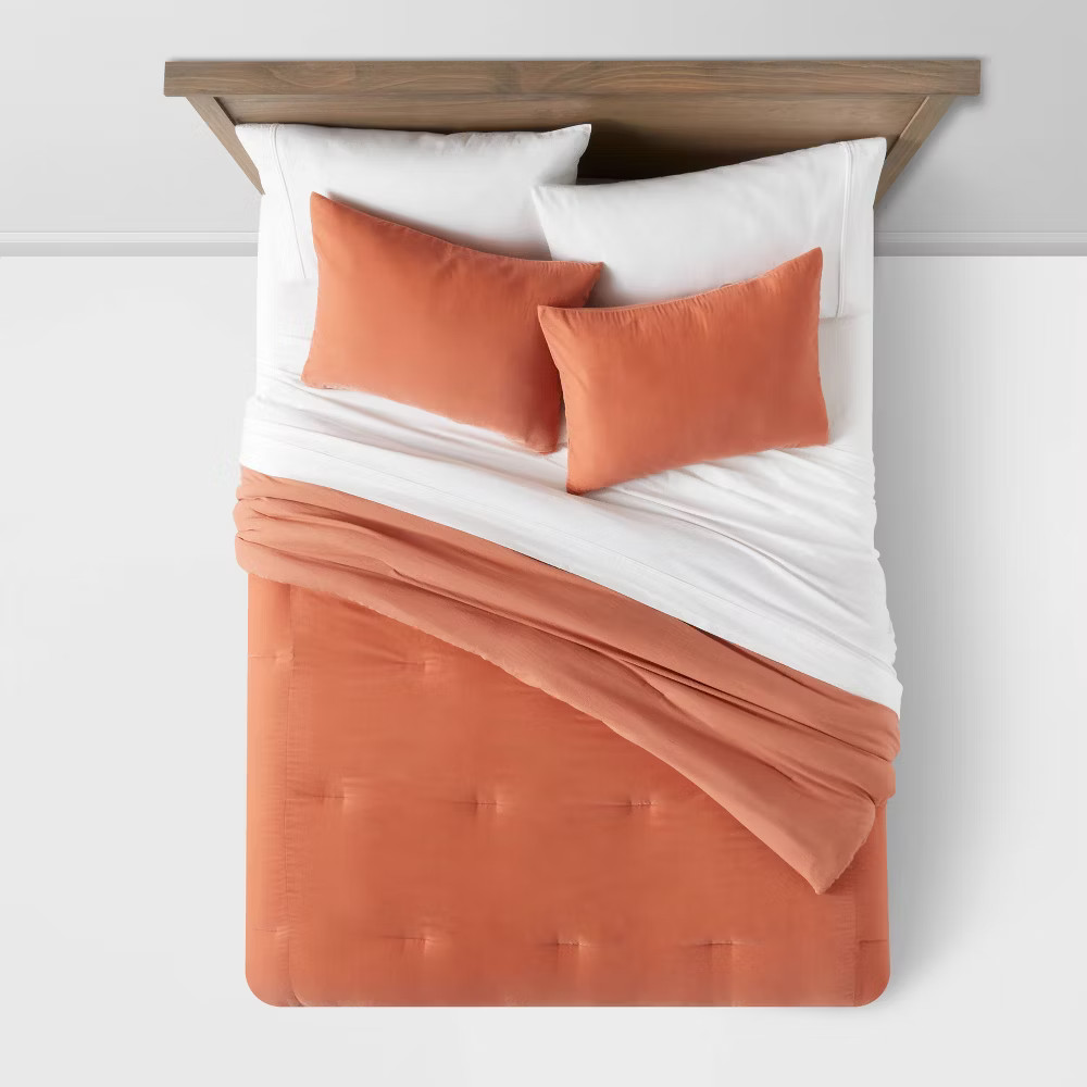 Full/Queen Lustrous Velvet Comforter & Sham Set Terracotta - Threshold gallery
