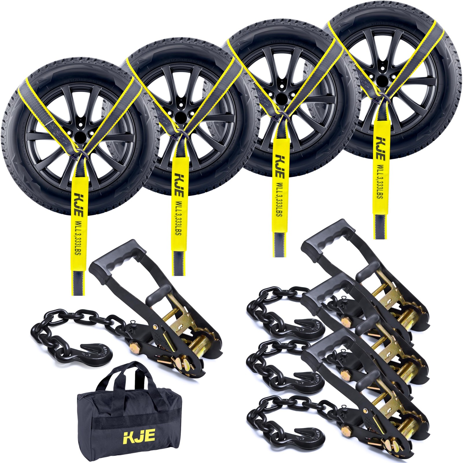 KJE 4 Pack Reflective Car Tie Down Straps for Trailers Tire Ratchet Strap wi... gallery