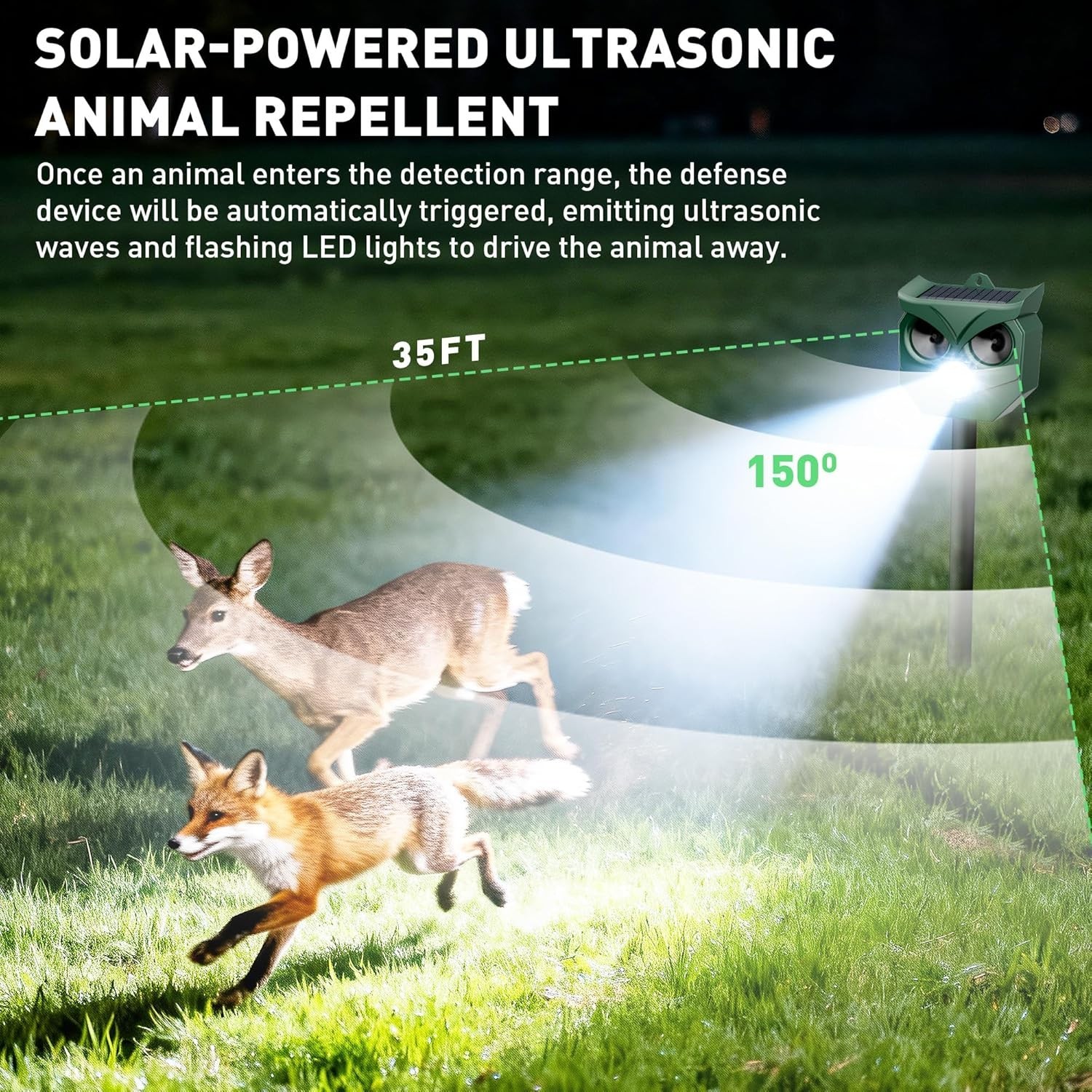 Animal Repeller Solar Powered with LED Strobe Lights PIR Motion Sensor for gallery