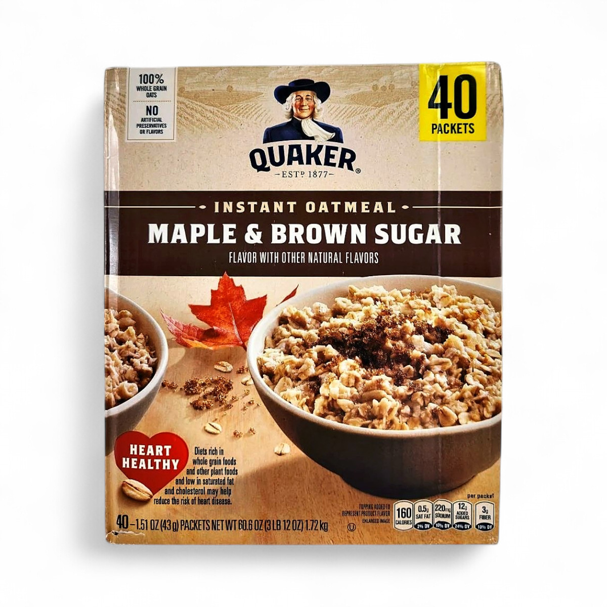 Quaker Instant Oatmeal, Maple Brown Sugar, 1.51 oz - 40 Pack gallery