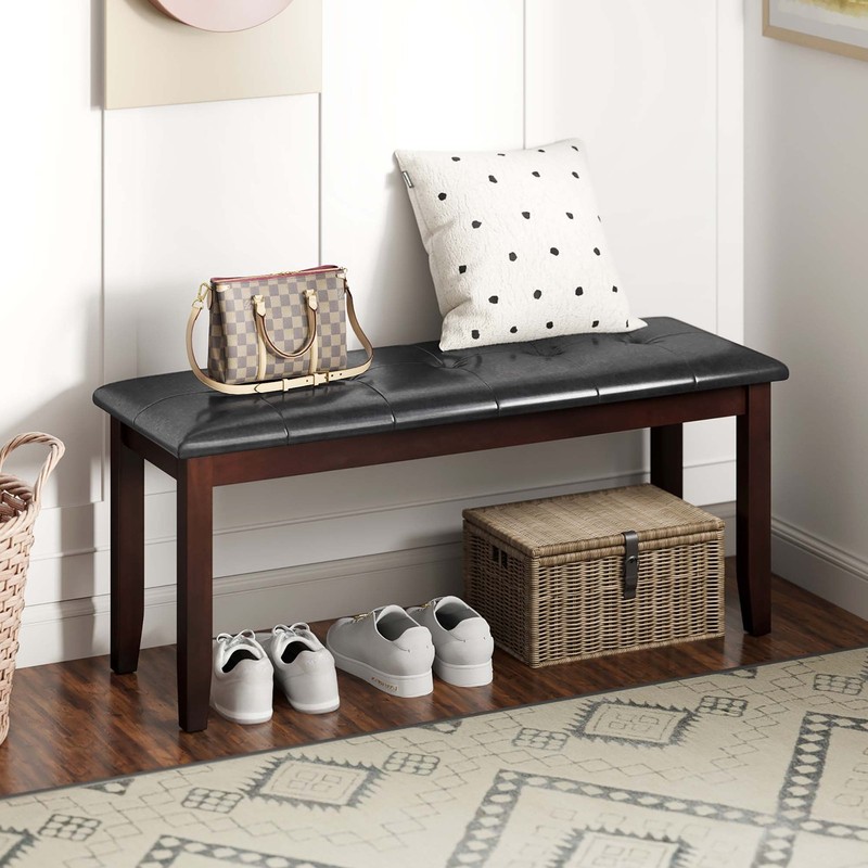 Upholstered PU Dining Room Bench Solid Wood Button Tufted Dining Room Bench gallery
