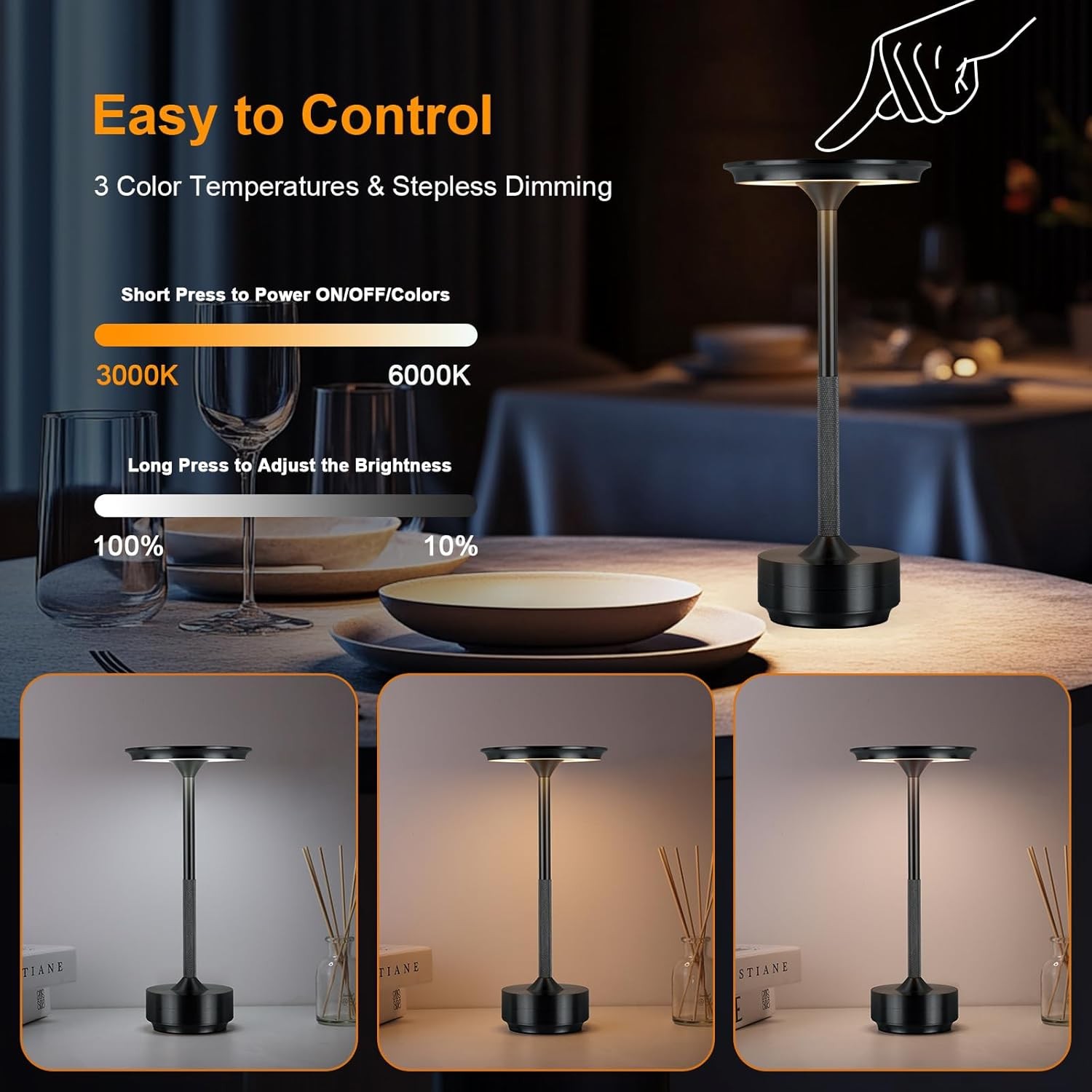 Cordless LED Touch Sensor Table Lamp Rechargeable Dimmable Bar Desk Night Light gallery